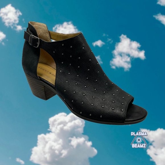 Lucky Brand Shoes - Lucky Brand LK-Bankks Black Leather Studded Peep Toe Ankle Boots 11